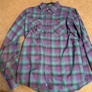 DIXXON Women's Purple and Teal Plaid Button Down Shirt